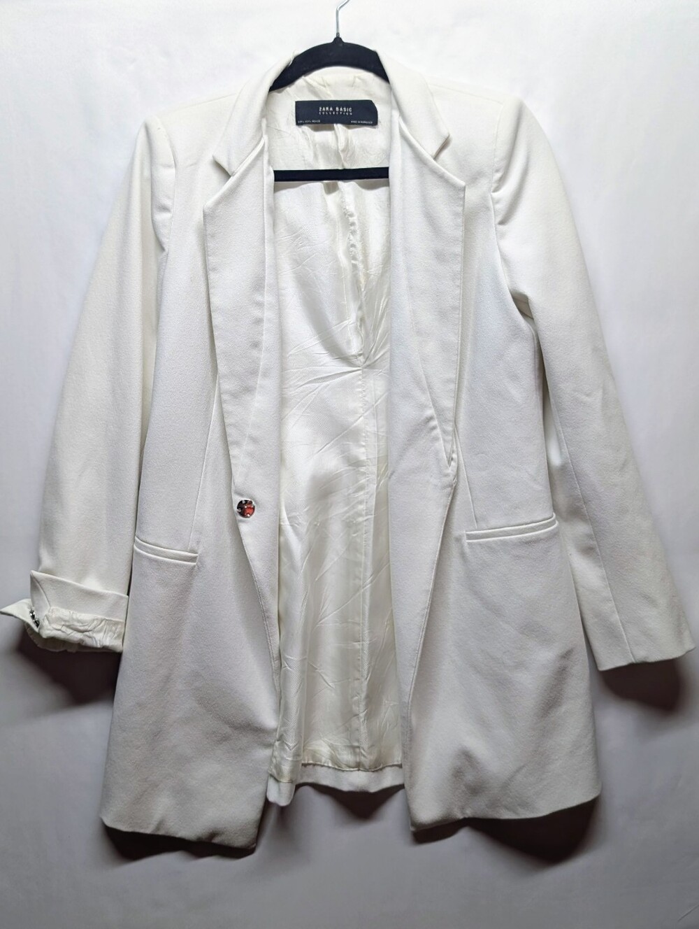 Zara White Long Blazer Jacket Fits Medium